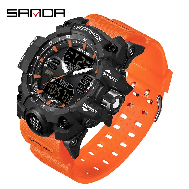 SANDA 6126 Dual Display Sports Watch, Waterproof Military-Style Stopwatch for Men