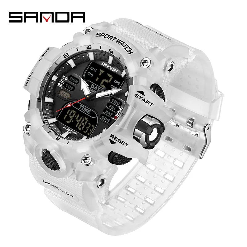 SANDA 6126 Dual Display Sports Watch, Waterproof Military-Style Stopwatch for Men