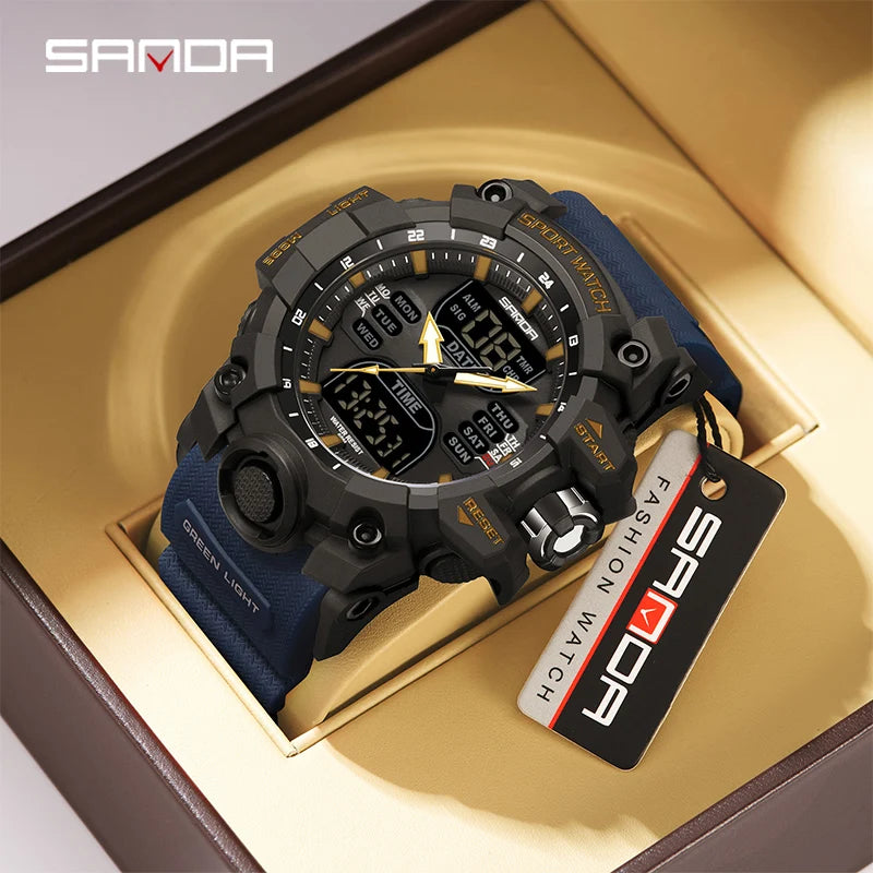 SANDA 6126 Dual Display Sports Watch, Waterproof Military-Style Stopwatch for Men