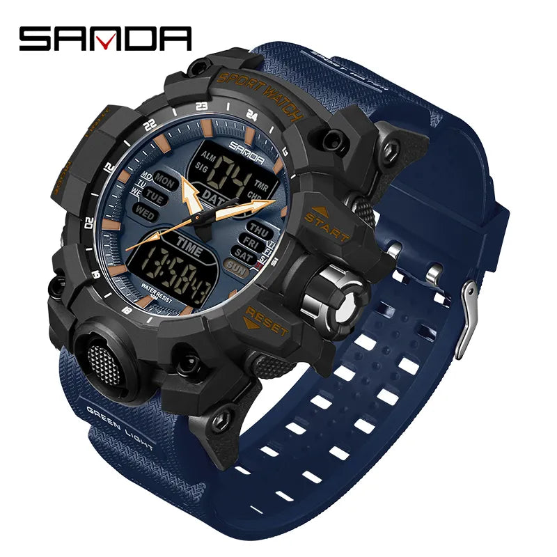 SANDA 6126 Dual Display Sports Watch, Waterproof Military-Style Stopwatch for Men