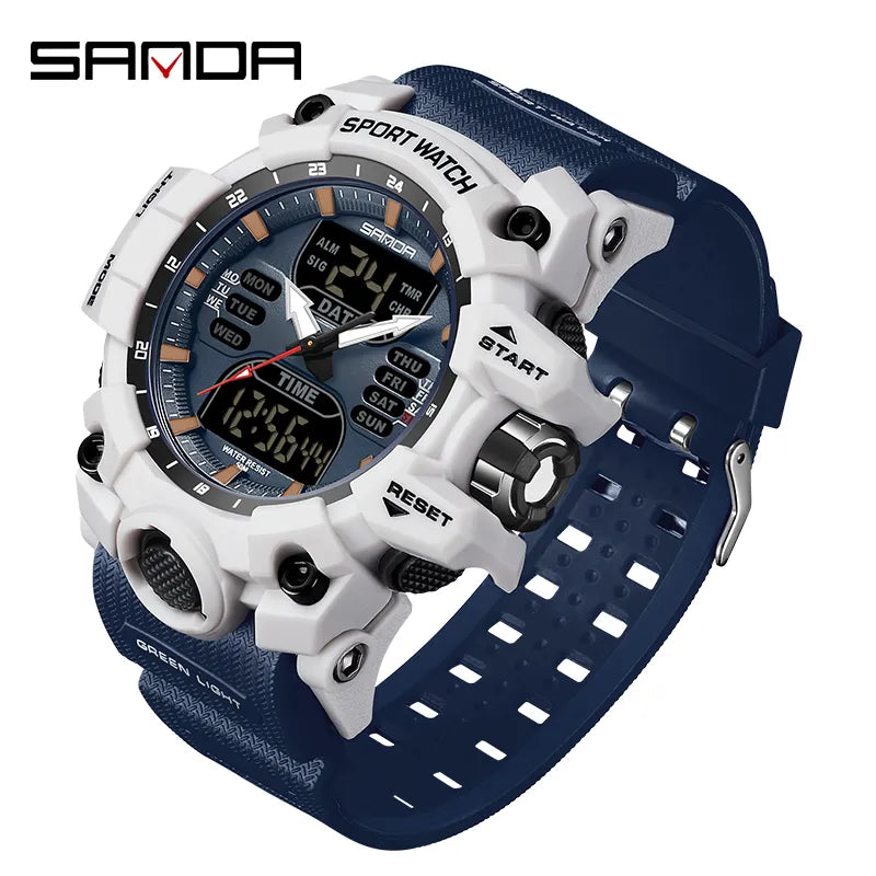 SANDA 6126 Dual Display Sports Watch, Waterproof Military-Style Stopwatch for Men