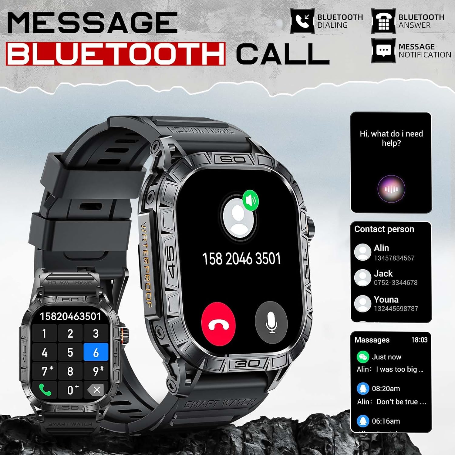 NEKTOM K63 Rugged Tactical Smartwatch - Military-Grade Outdoor Companion