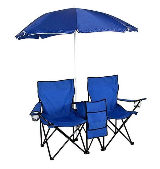 All-Weather Outdoor Folding Lounge Set with Chairs, Cooler, Table, and Umbrella