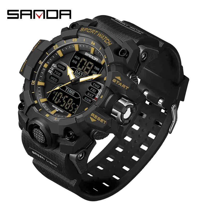 SANDA 6126 Dual Display Sports Watch, Waterproof Military-Style Stopwatch for Men