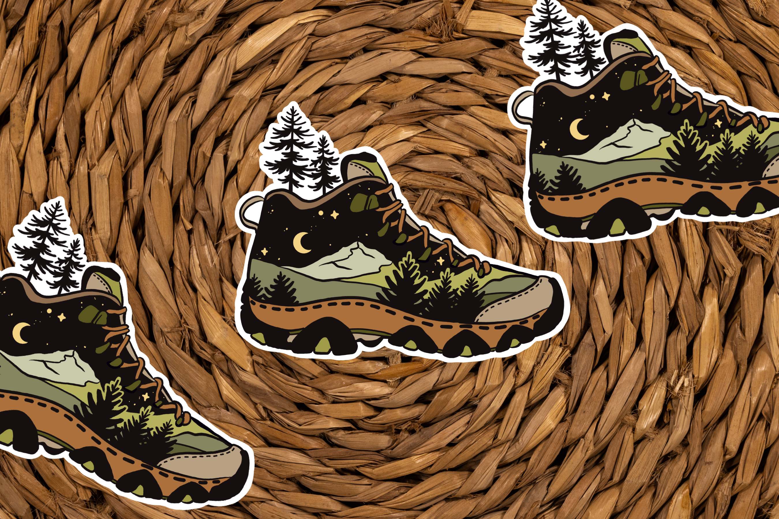 Rugged Mountain Adventure Hiking Boot Decal