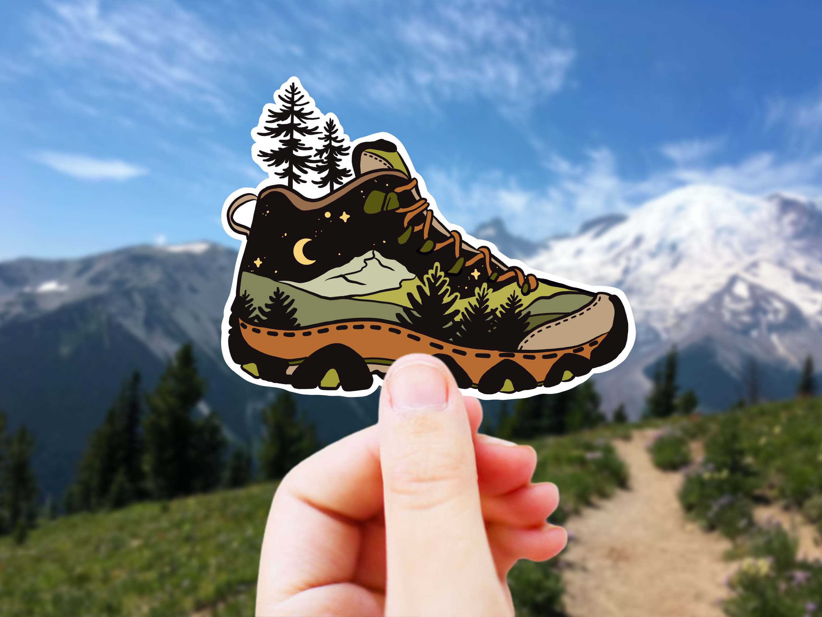 Rugged Mountain Adventure Hiking Boot Decal