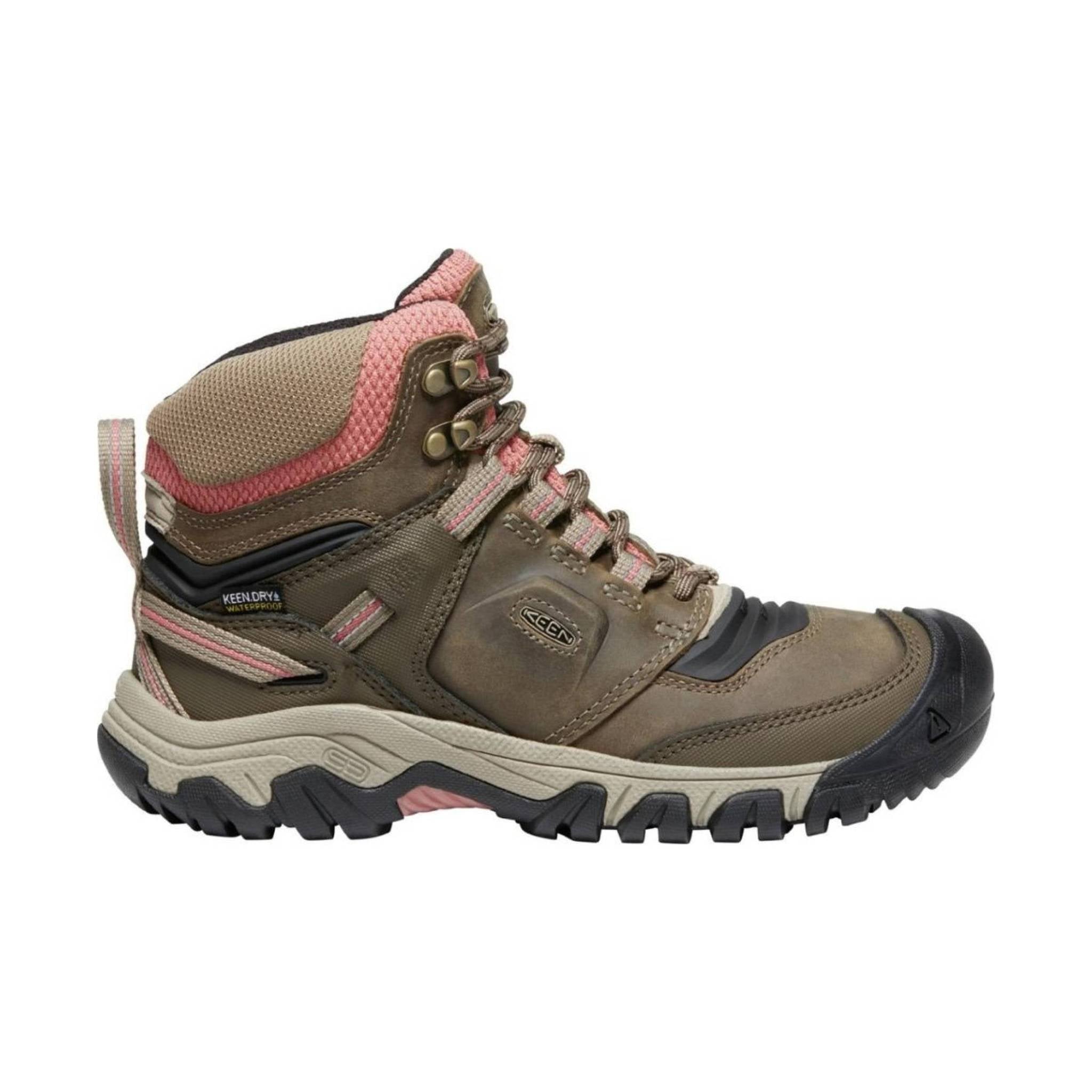 KEEN Women's Ridge Flex Mid Waterproof Hiking Boot - Timberwolf/Brick Dust