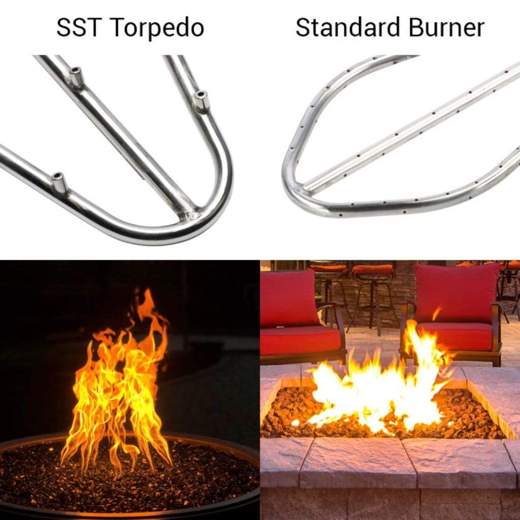 HPC 36x14 Rectangle H-Burner Bowl Pan Push Button Flame Sensing Ignition Fire Pit Insert with Small Tank