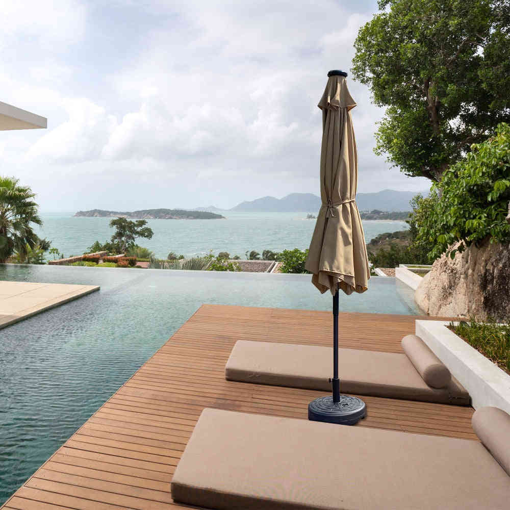 10 Ft x 6.5 Ft Rectangular Solar LED Patio Umbrella