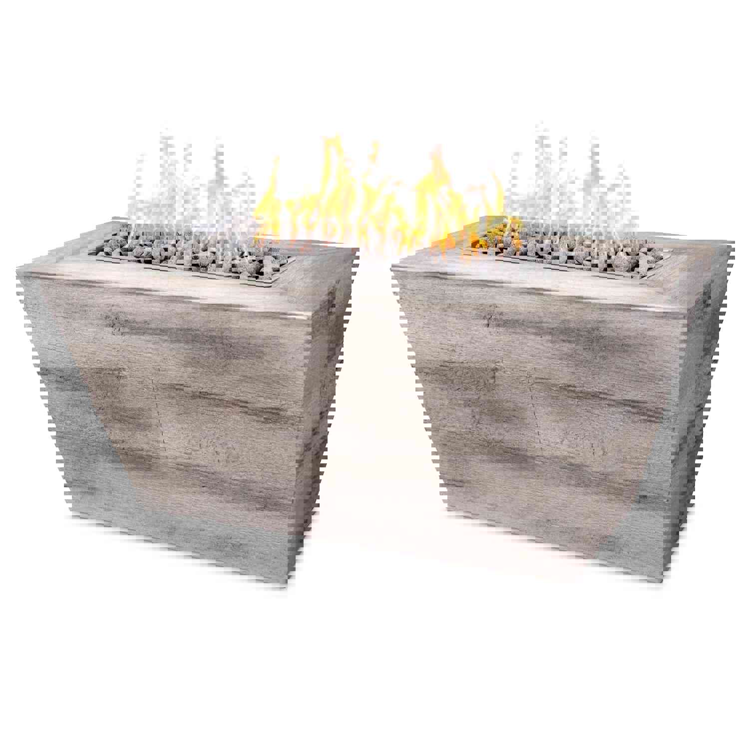 Outdoor Plus Plymouth Rectangle 24 Tall Wood Grain Fire Pit with 110V Plug & Play Electronic Ignition