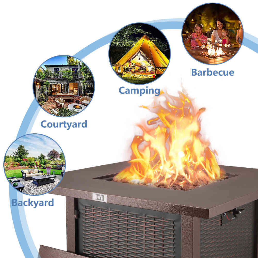 SEGMART 28-Inch 40,000 BTU Outdoor Propane Fire Pit Table with Lid and Lava Rocks, Bronze