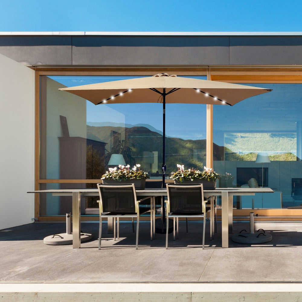 10 Ft x 6.5 Ft Rectangular Solar LED Patio Umbrella