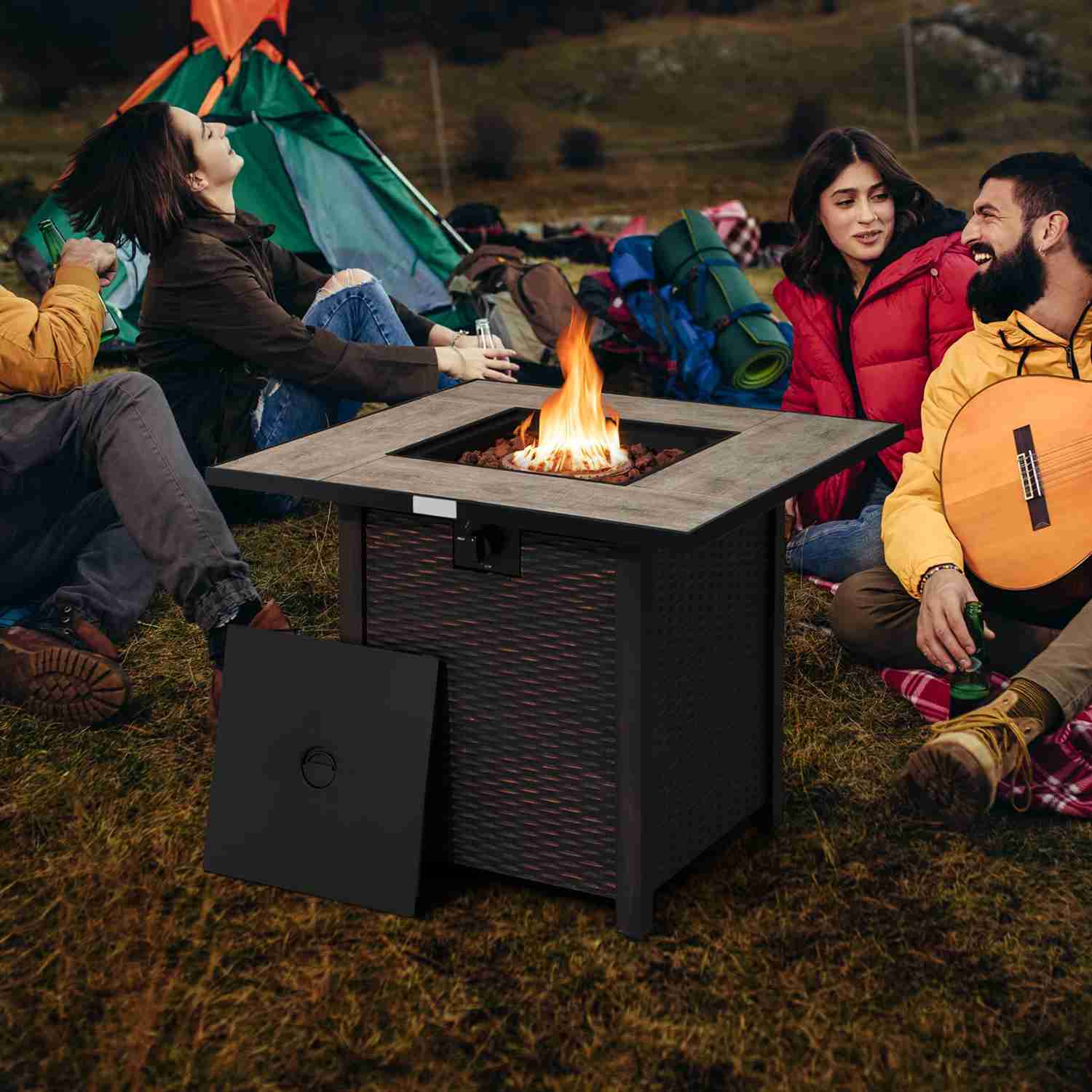 Tangkula 30 Inch Propane Gas Fire Pit Table, 50,000 BTU Square Fire Table for Outdoor Use