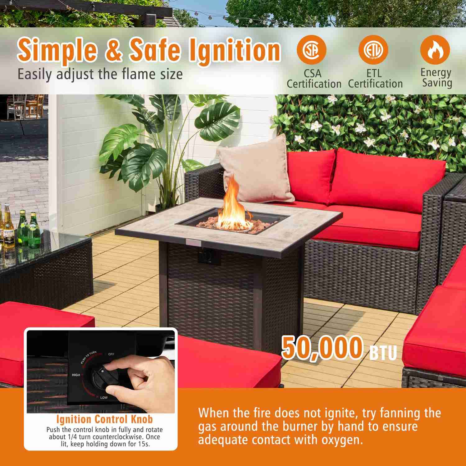Tangkula 30 Inch Propane Gas Fire Pit Table, 50,000 BTU Square Fire Table for Outdoor Use