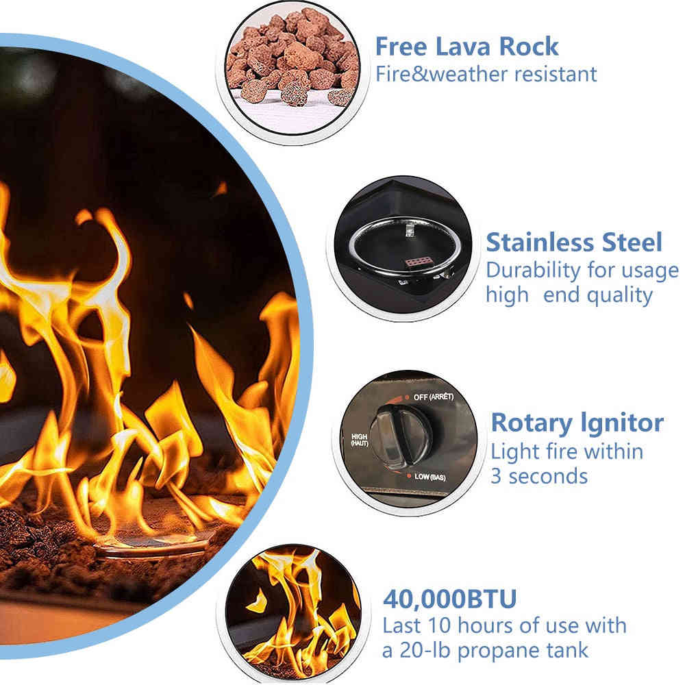 SEGMART 28-Inch 40,000 BTU Outdoor Propane Fire Pit Table with Lid and Lava Rocks, Bronze