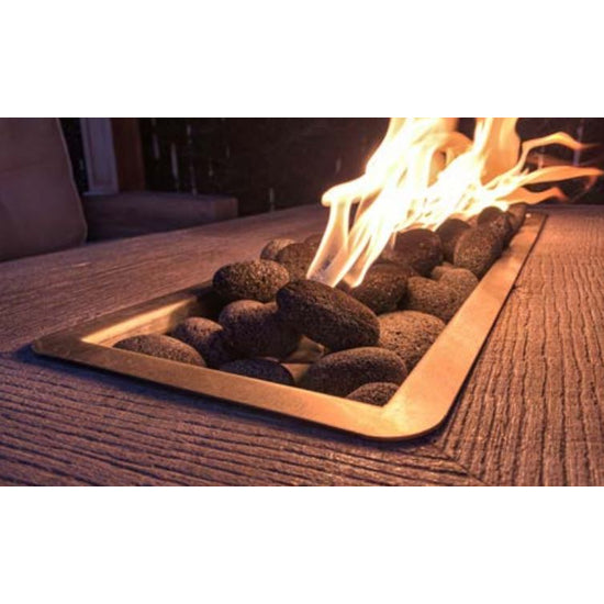 Outdoor Plus Plymouth Rectangle 24 Tall Wood Grain Fire Pit with 110V Plug & Play Electronic Ignition
