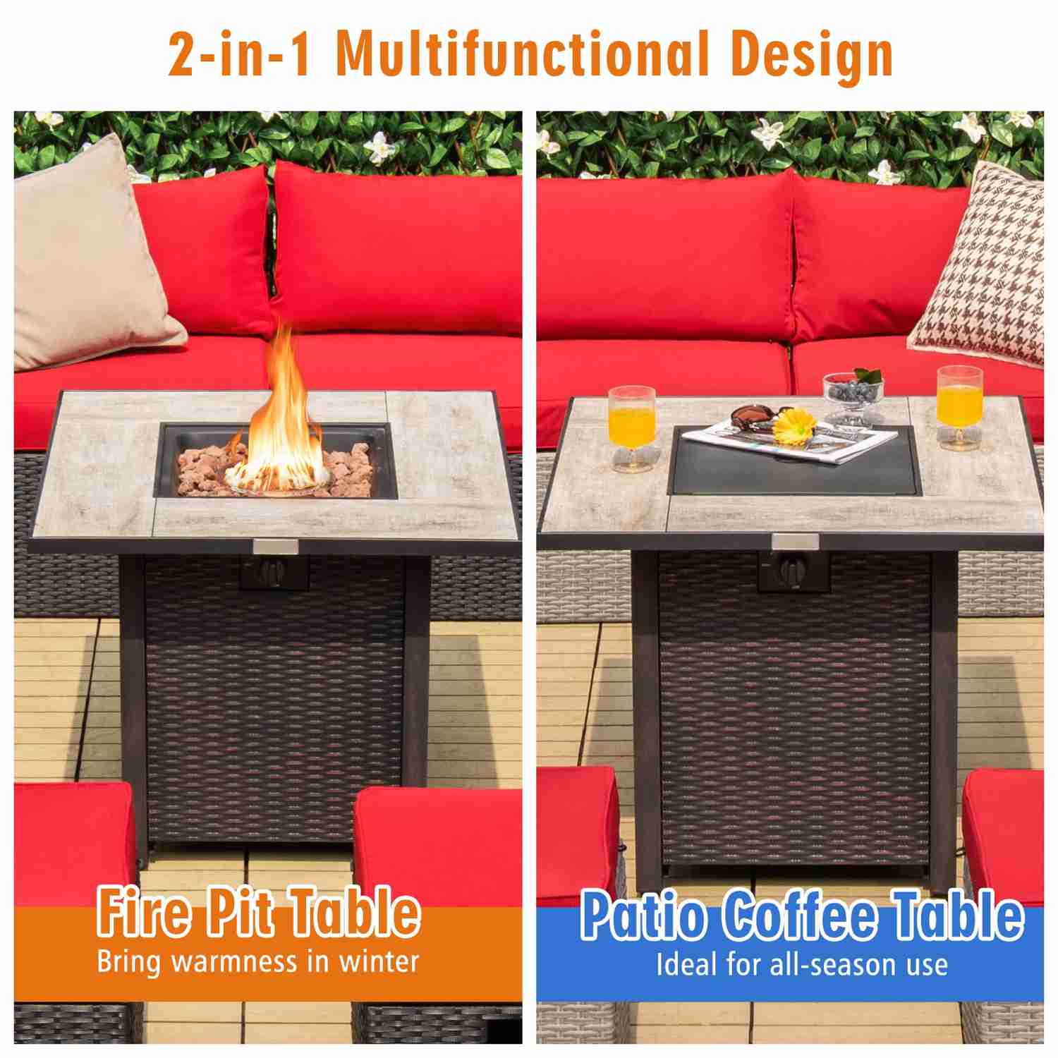 Tangkula 30 Inch Propane Gas Fire Pit Table, 50,000 BTU Square Fire Table for Outdoor Use