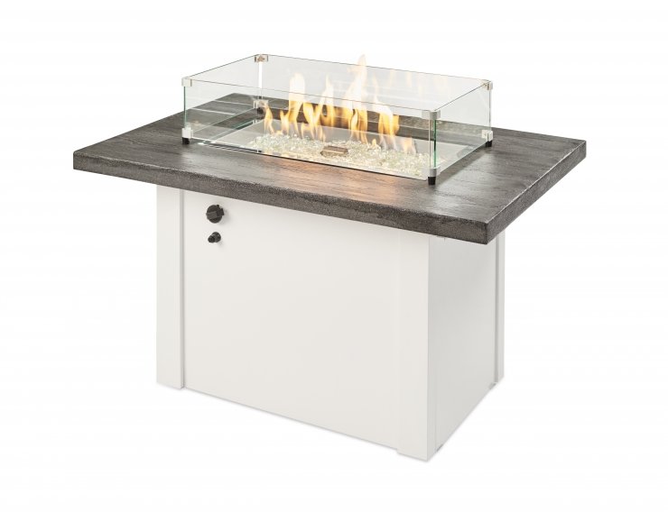 Stone Grey Havenwood Rectangular Gas Fire Pit Table with White Base