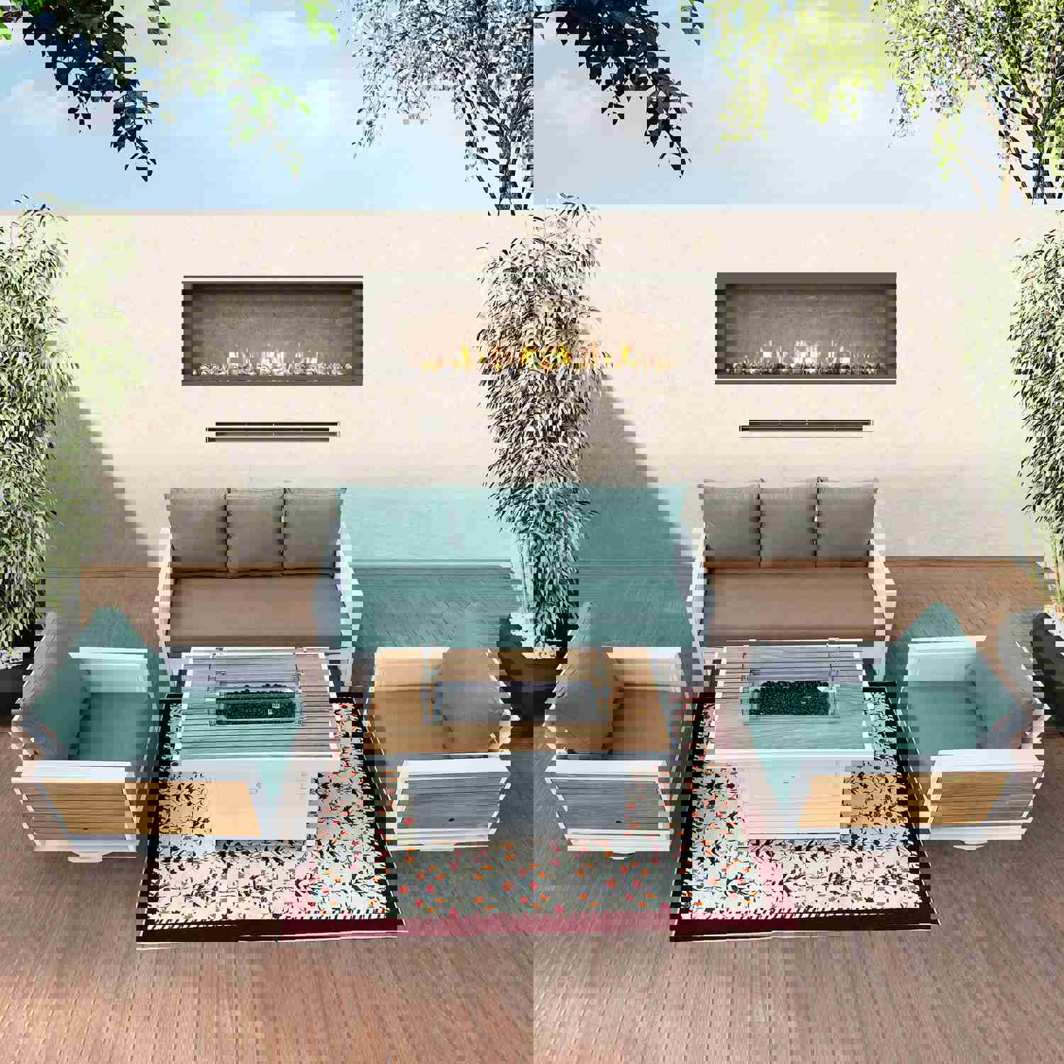 Denver 4-Piece Aluminum Outdoor Patio Fire Pit Seating Set with Acrylic Cast Breeze Cushions