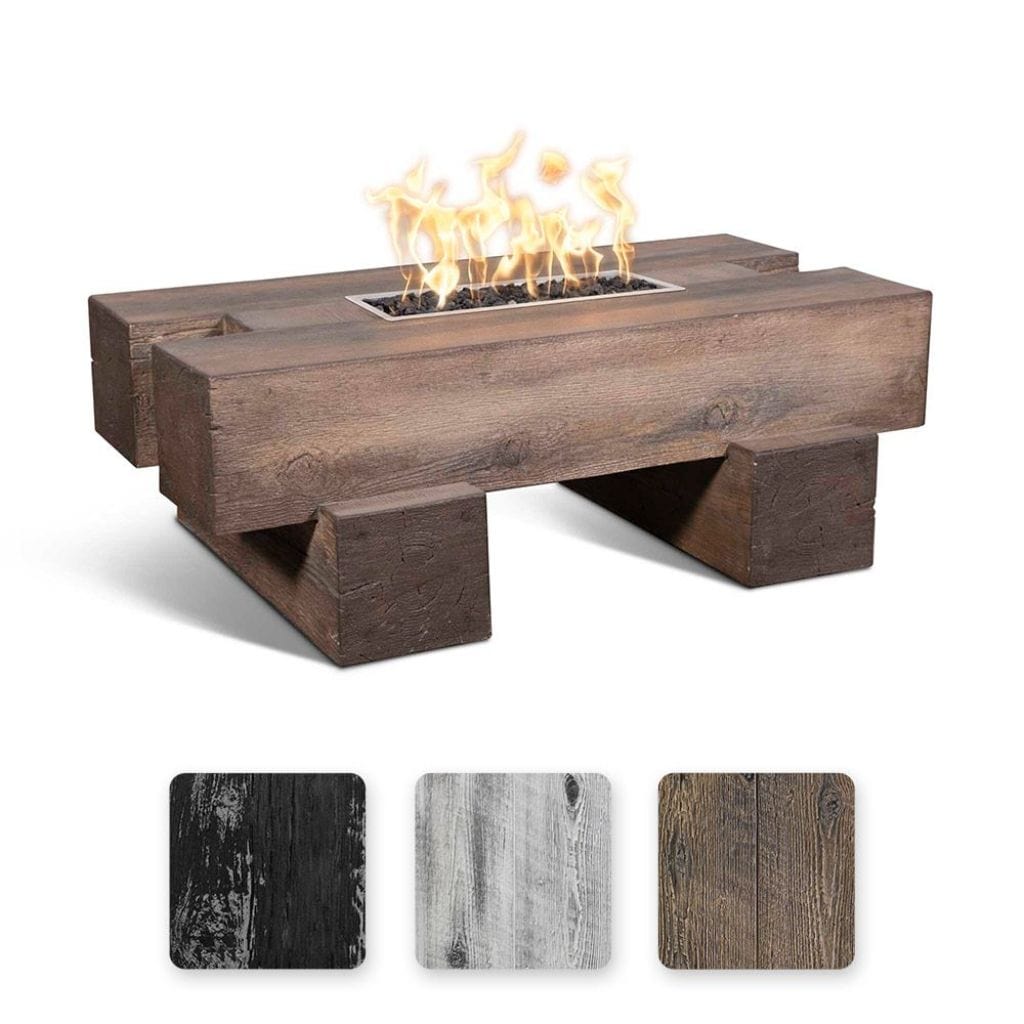 The Outdoor Plus 48 Palo GFRC Wood Grain Concrete Rectangle Gas Fire Pit Table
