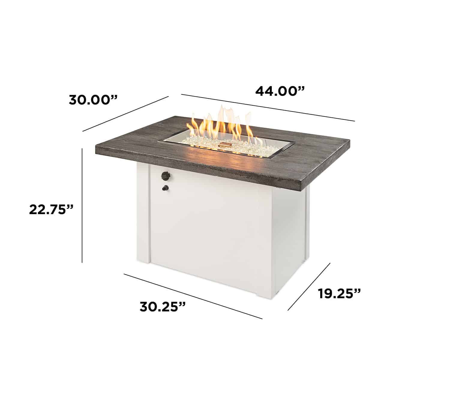 Stone Grey Havenwood Rectangular Gas Fire Pit Table with White Base