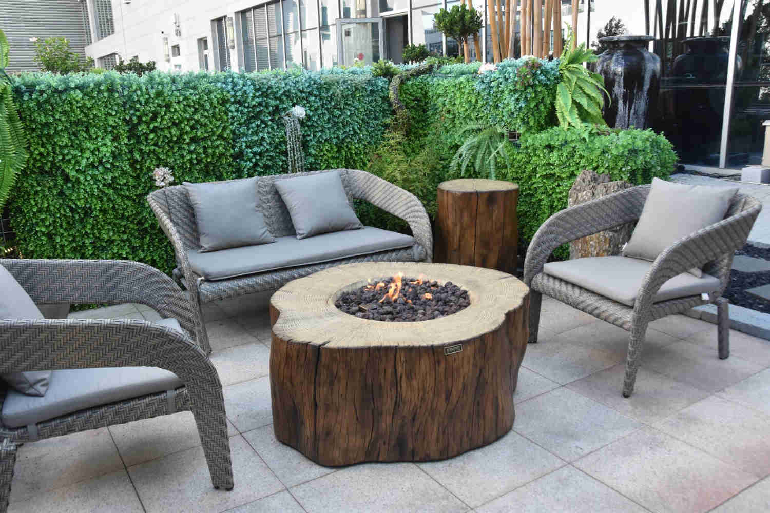 Manchester Natural Wood Concrete Fire Pit Table