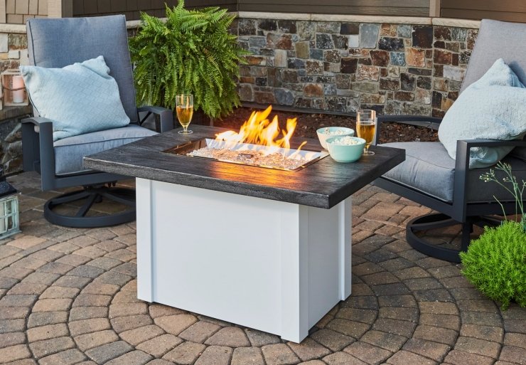 Stone Grey Havenwood Rectangular Gas Fire Pit Table with White Base