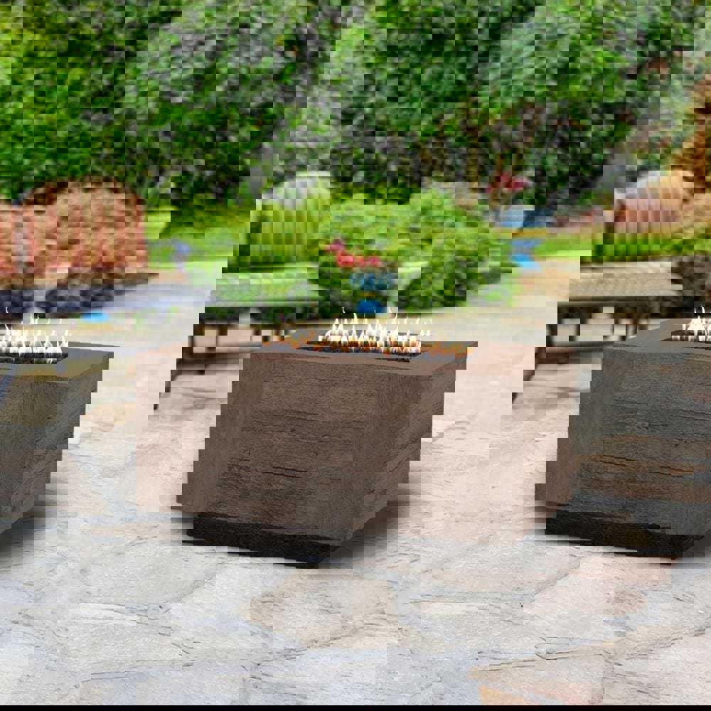 Top Fires Catalina Rectangular Wood Grain GFRC Direct Spark Gas Fire Pit Table
