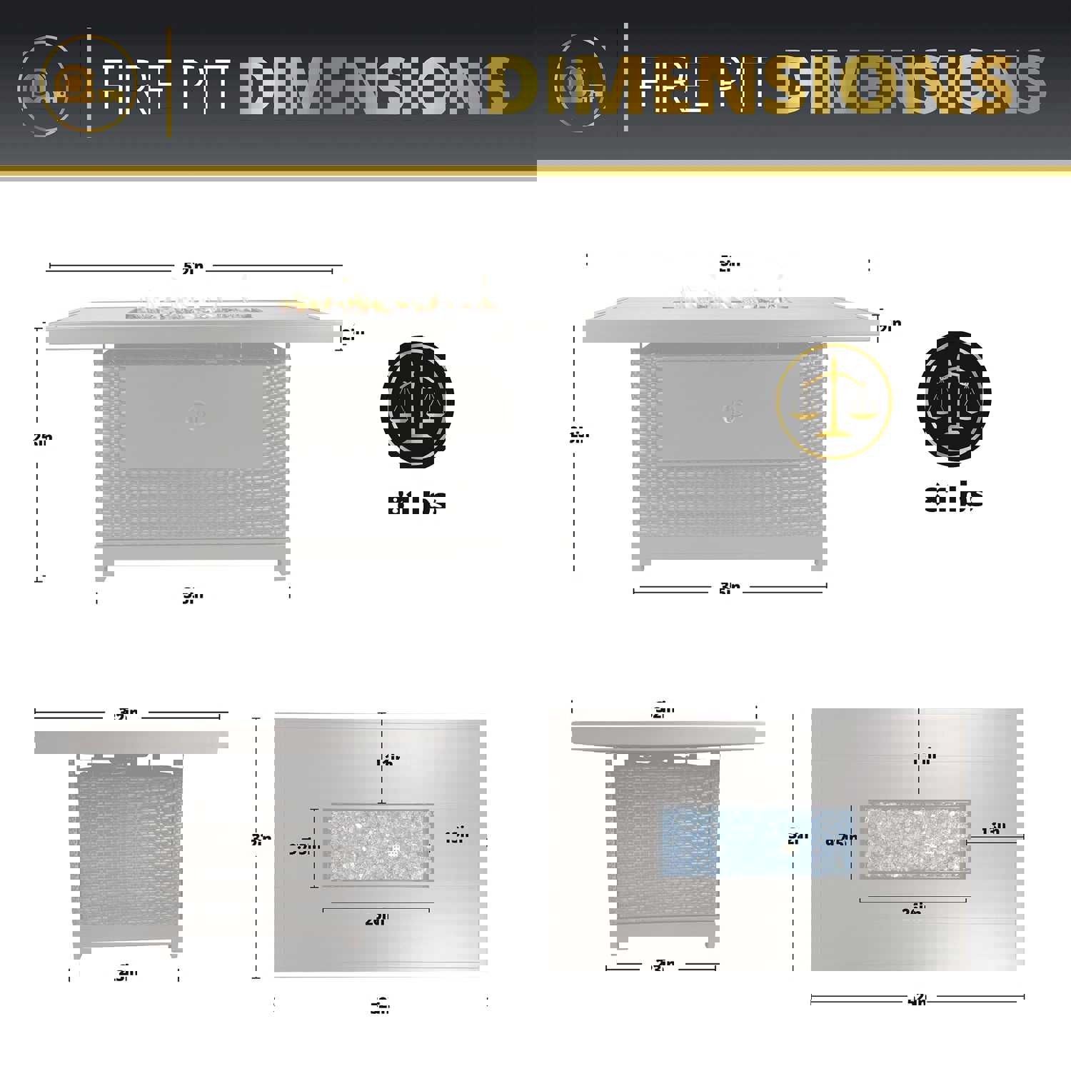 Novi 52 Multi-Functional Outdoor Propane Fire Pit Table – 50,000 BTU, CSA Certified