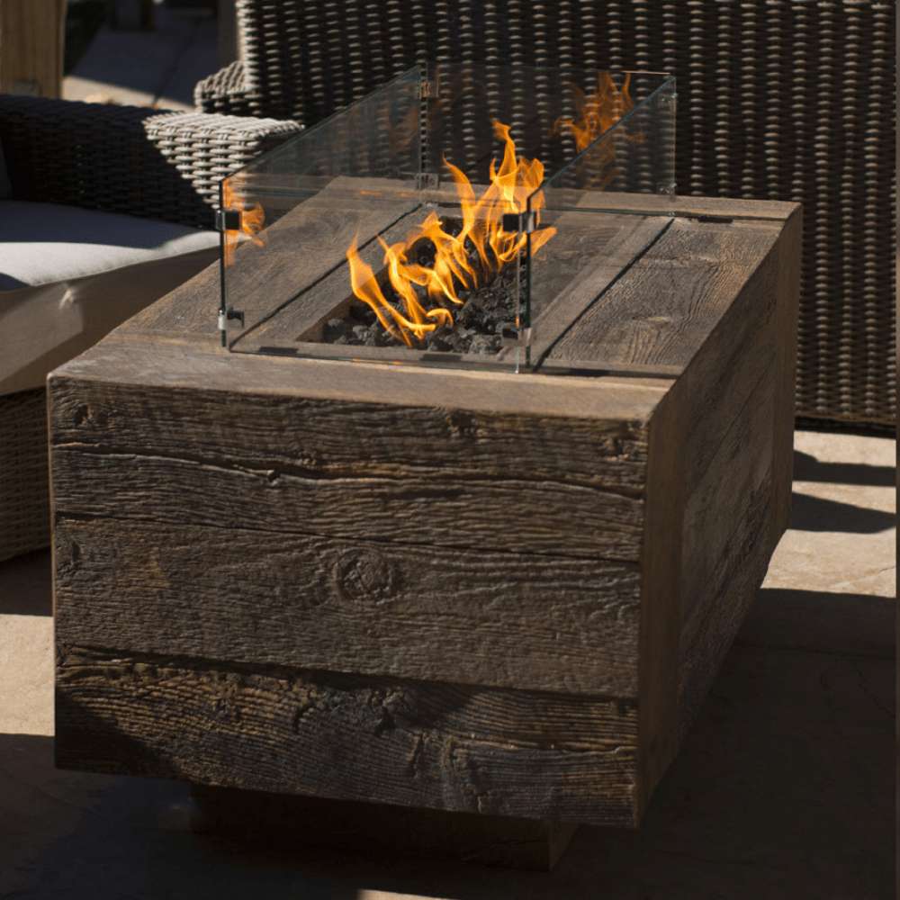 Top Fires Catalina Rectangular Wood Grain GFRC Direct Spark Gas Fire Pit Table