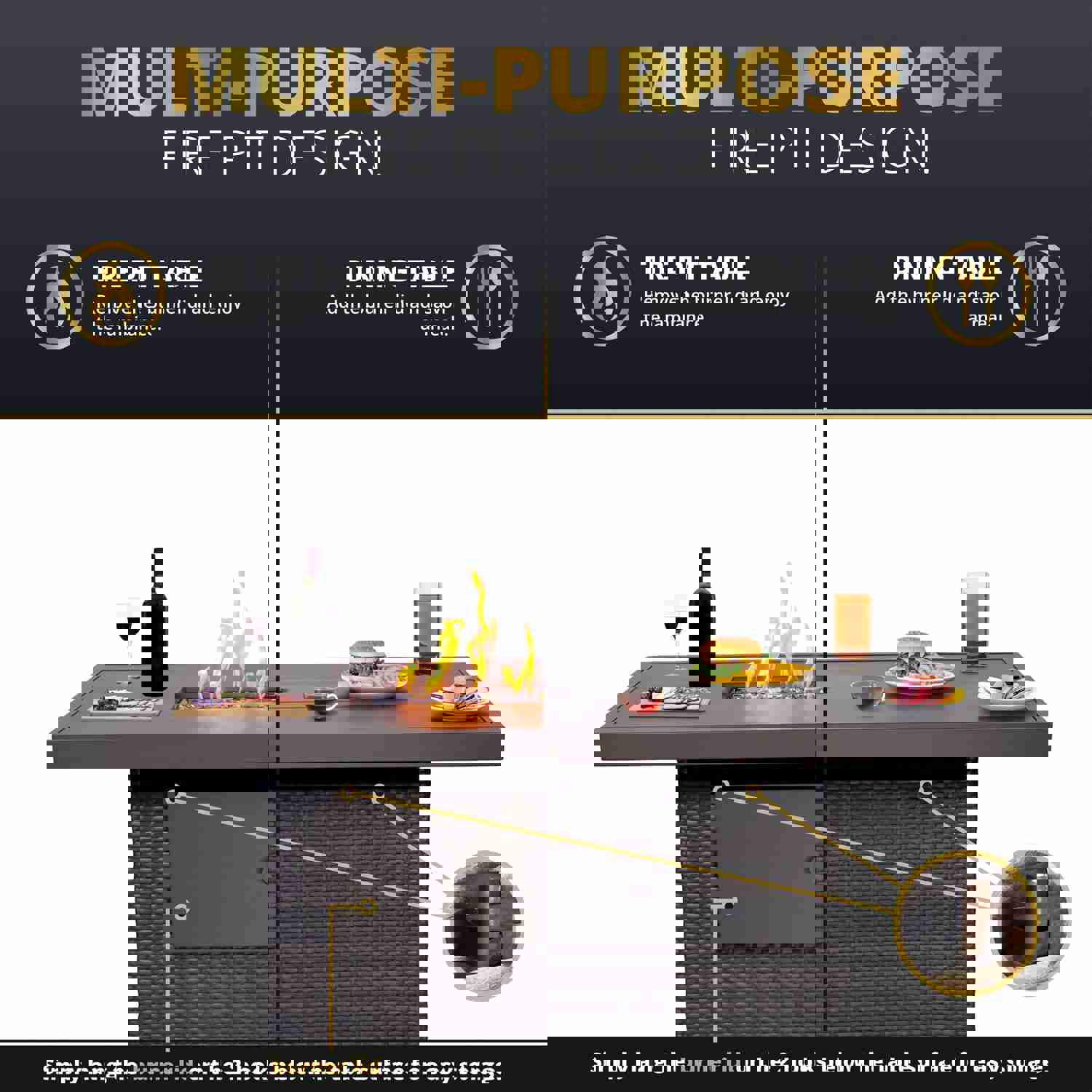 Novi 52 Multi-Functional Outdoor Propane Fire Pit Table – 50,000 BTU, CSA Certified