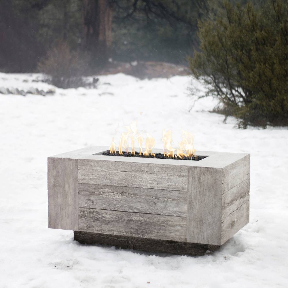 Top Fires Catalina Rectangular Wood Grain GFRC Direct Spark Gas Fire Pit Table