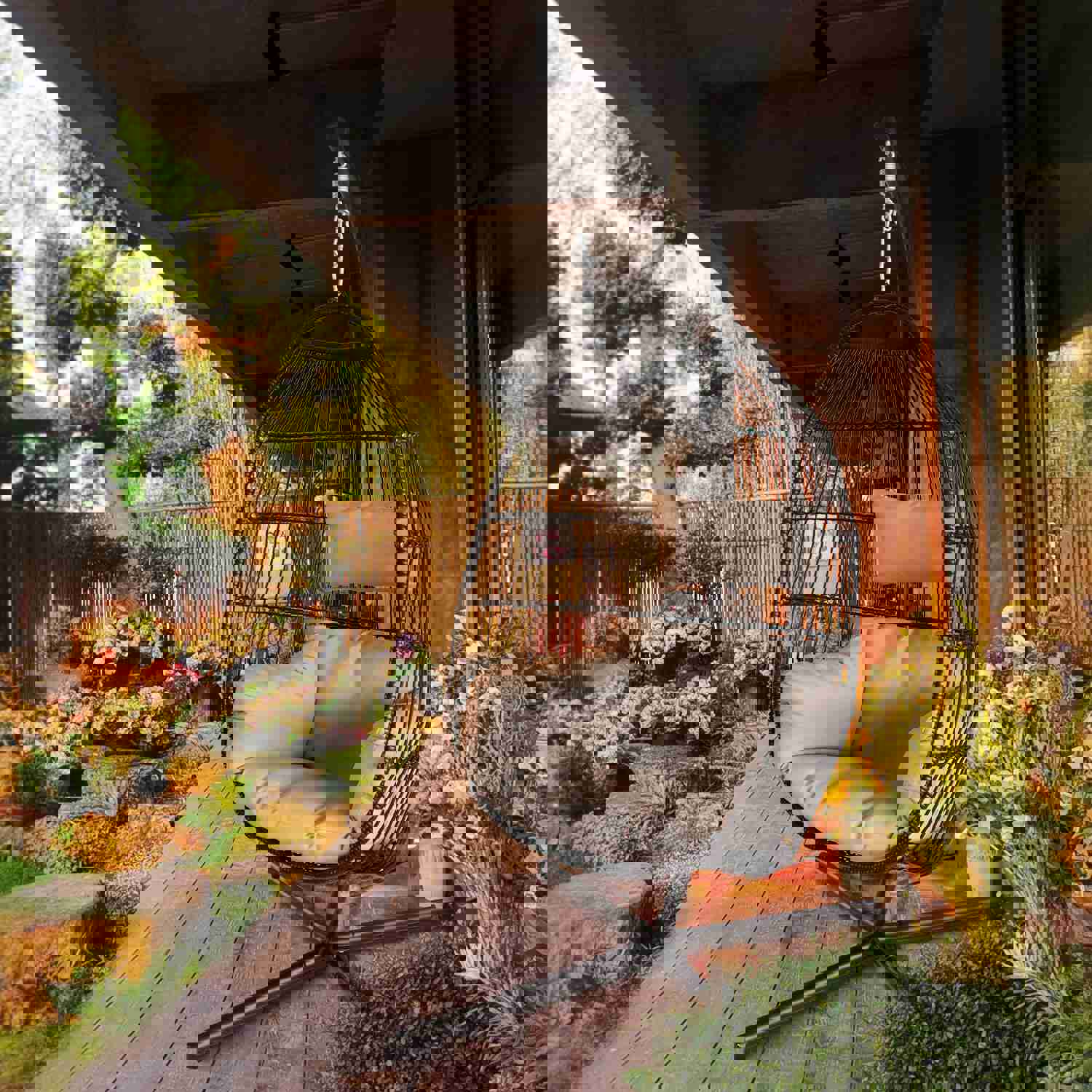 Large Folding Hanging Egg Chair with Stand for Outdoor Patio, Grey Cushion, 330LBS Capacity