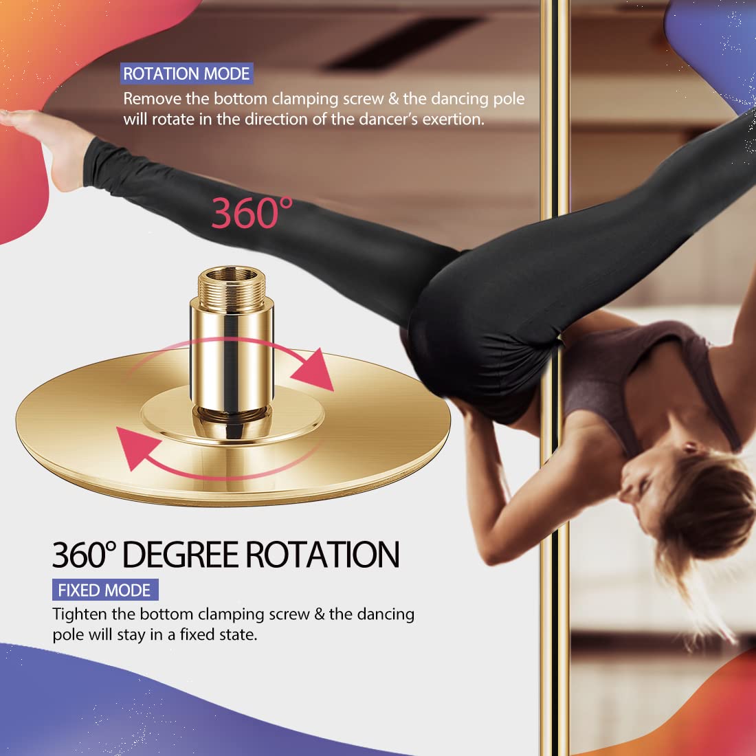 Professional Spinning Dancing Pole, 45mm Portable Dance Pole for Home Fitness - Gold