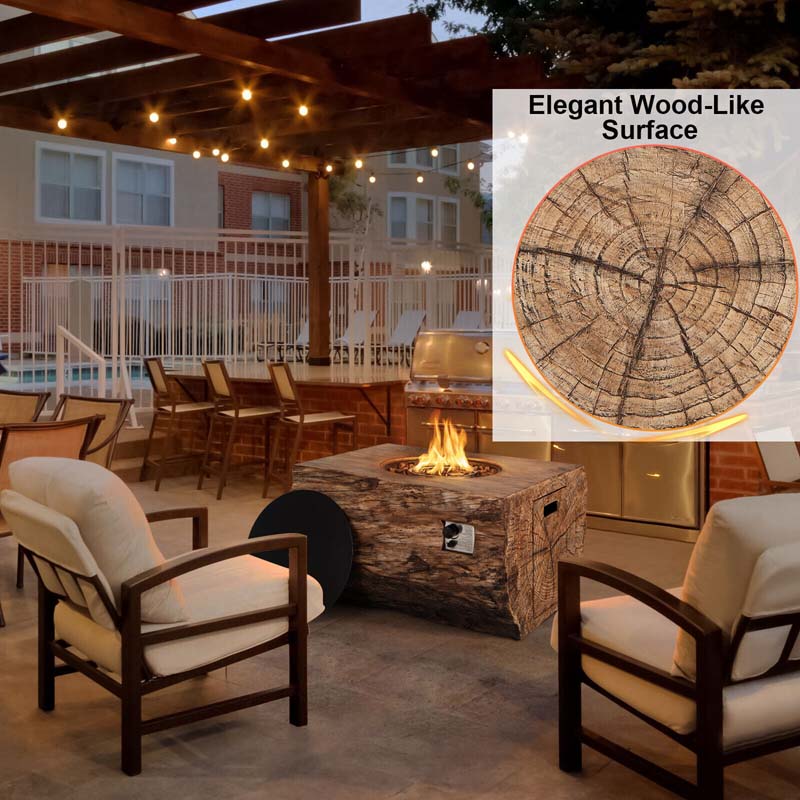 40 Wood-Like Rectangular Fire Table, 50000 BTU Propane Gas Fire Pit Table with Lava Rocks & Cover