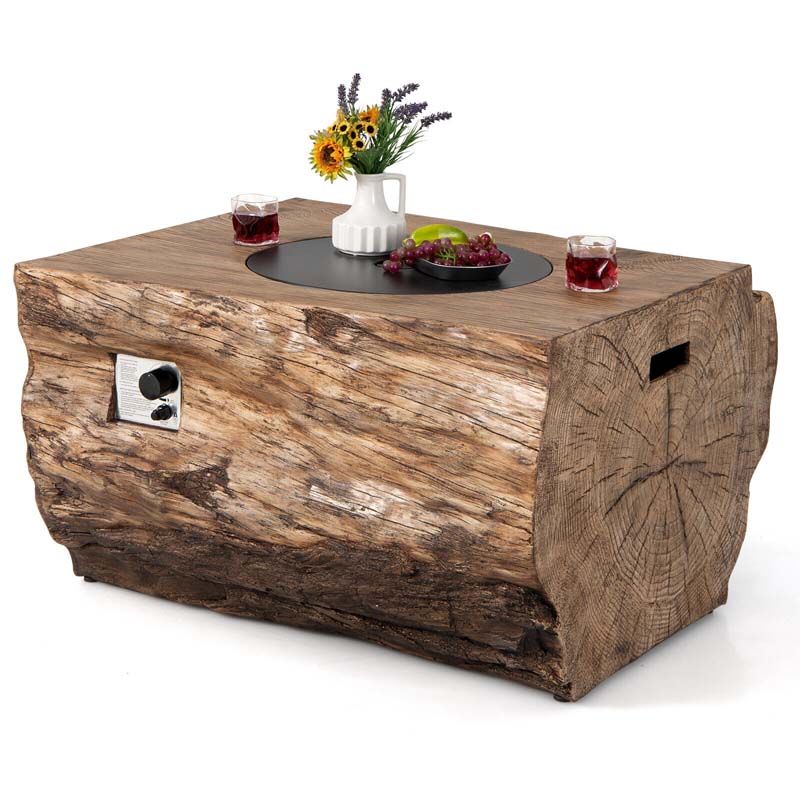 40 Wood-Like Rectangular Fire Table, 50000 BTU Propane Gas Fire Pit Table with Lava Rocks & Cover