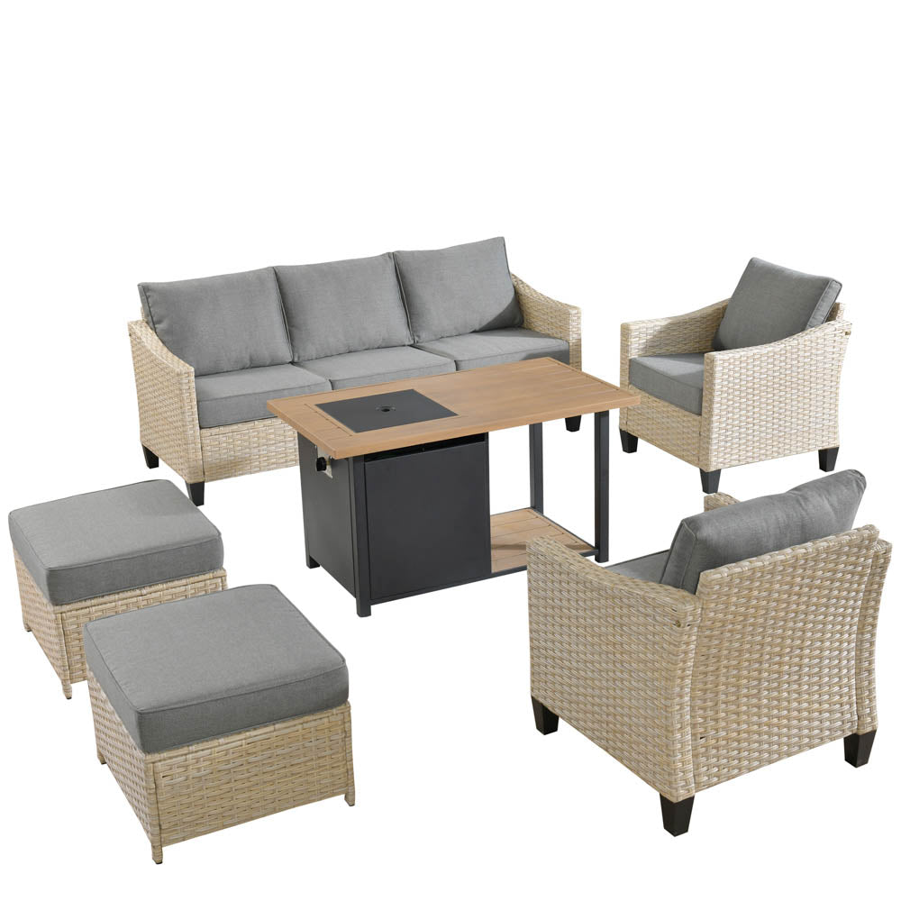 Ovios Athena Series 6-Piece Outdoor Patio Furniture Set with Fire Pit Table