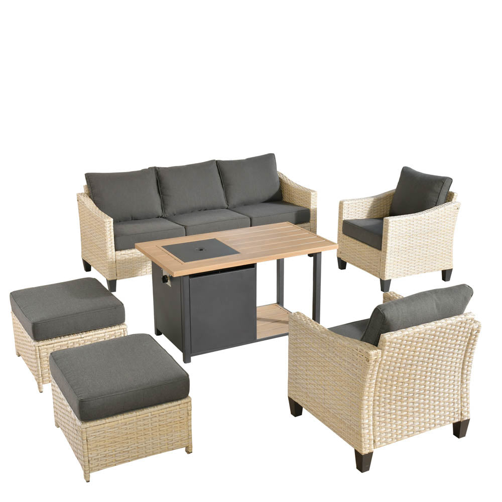 Ovios Athena Series 6-Piece Outdoor Patio Furniture Set with Fire Pit Table