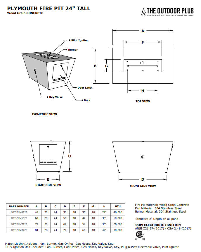 The Outdoor Plus Plymouth Rectangle 24 Tall Fire Pit in Wood Grain