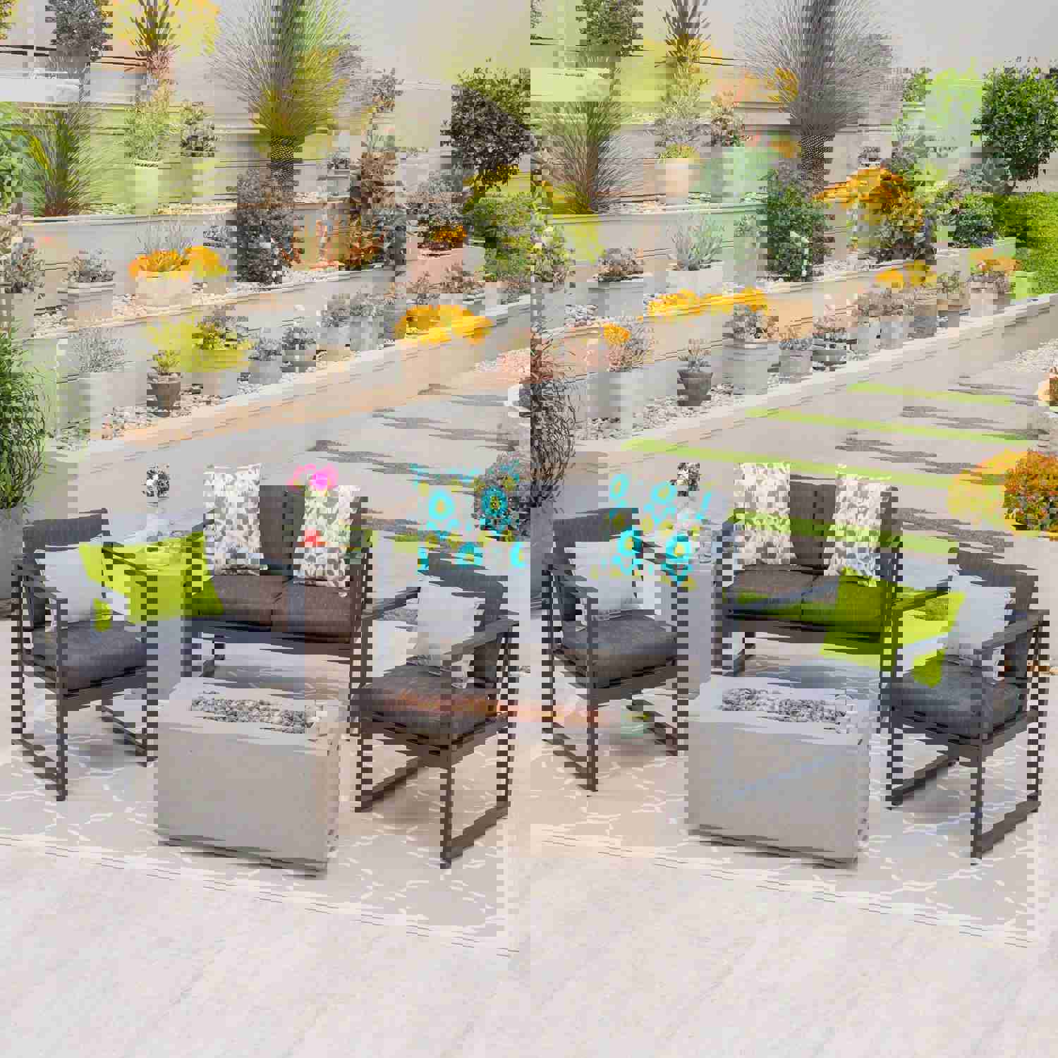 Outdoor Aluminum 4 Seater Chat Set with Fire Pit - NH304503
