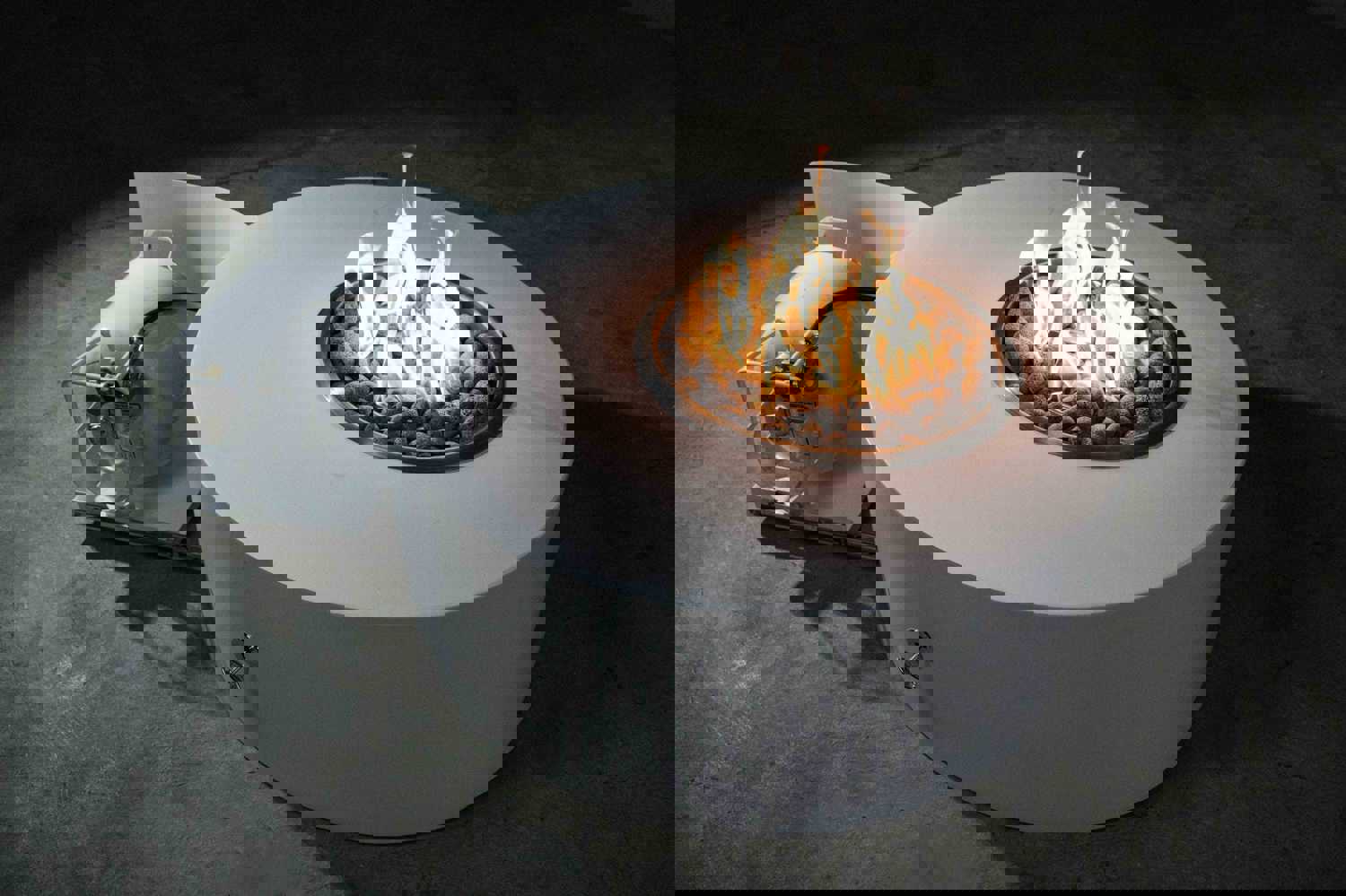 The Outdoor Plus - Isla 60 Pewter Powder Coated Metal Liquid Propane Fire Pit with 110V Electronic Ignition & Gravity Lounge Chair