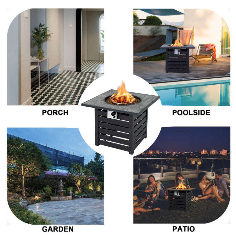 50000 BTU Outdoor Square Propane Gas Fire Pit Table with Waterproof Cover and Lava Rocks