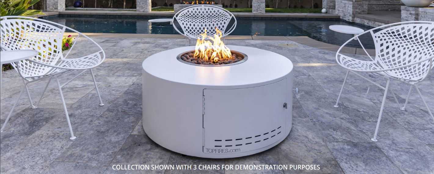 The Outdoor Plus - Isla 60 Pewter Powder Coated Metal Liquid Propane Fire Pit with 110V Electronic Ignition & Gravity Lounge Chair