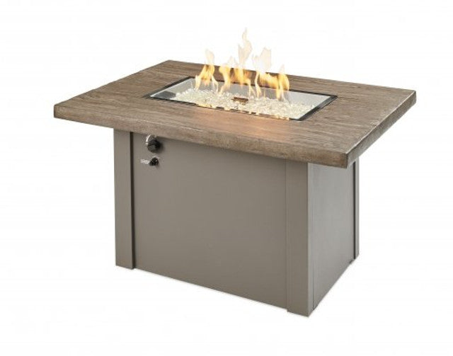 Outdoor Greatroom Driftwood Havenwood Rectangular Gas Fire Pit Table with Grey Base