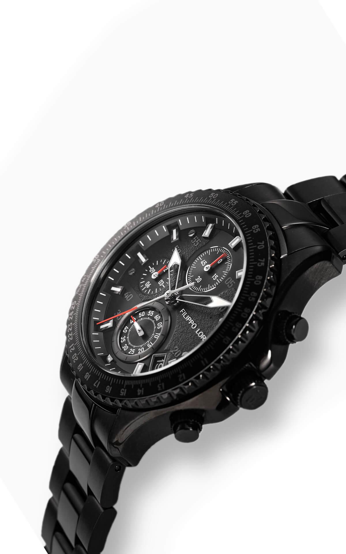 Sport Pilot Black Steel Link Chronograph Watch
