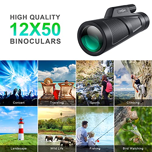 12X50 HD Monocular Telescope with Tripod Adapter for Outdoor Activities