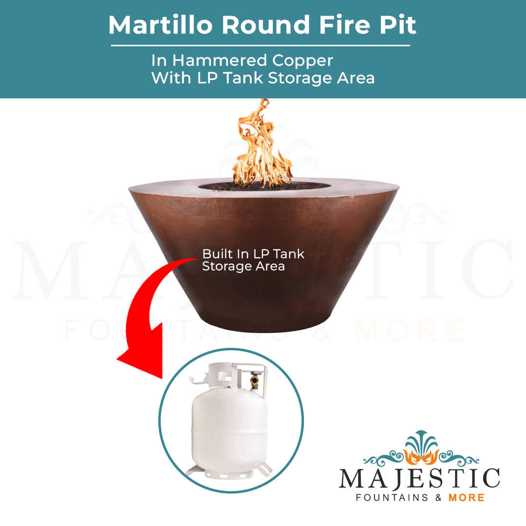 The Outdoor Plus Martillo Round Fire Pit in Hammered Copper with Free Cover