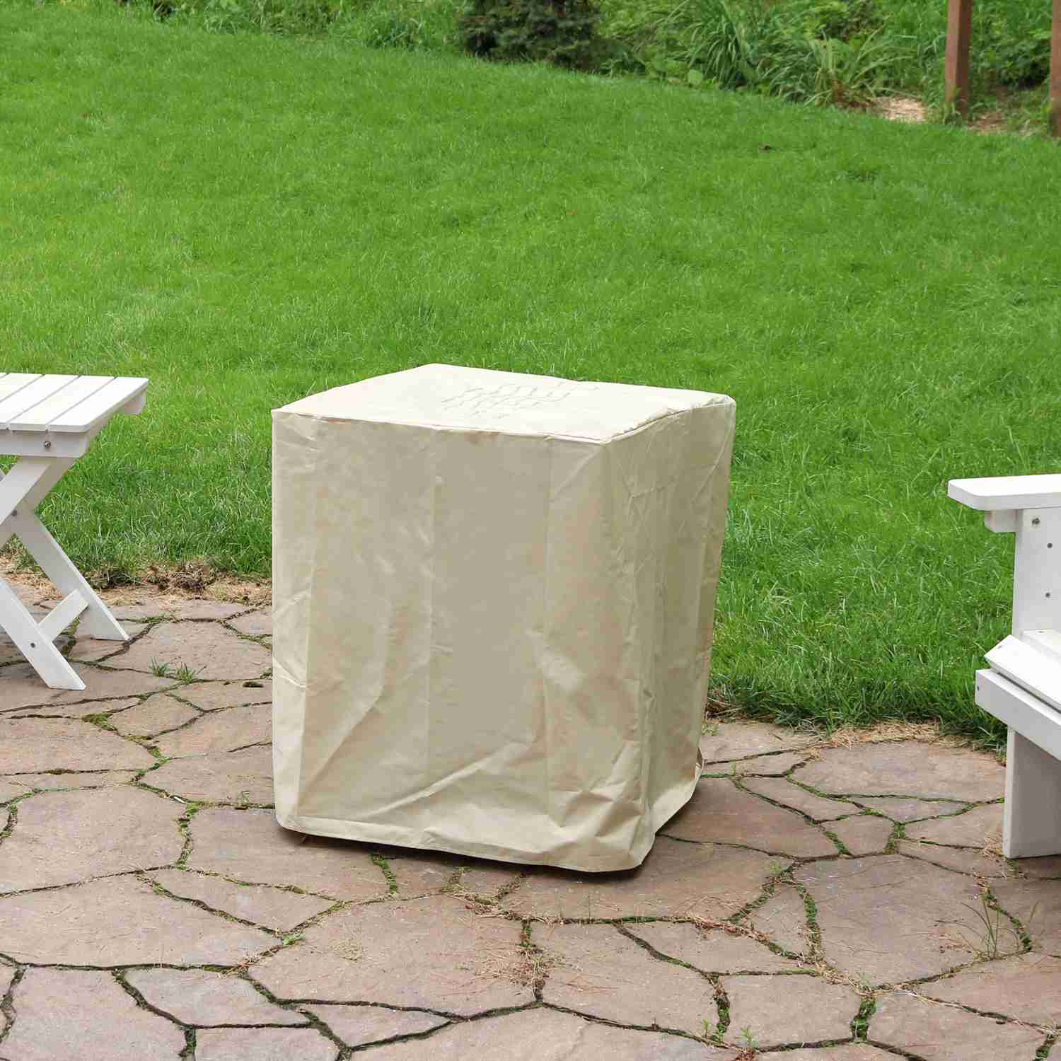 Sunnydaze Square Outdoor Propane Gas Fire Pit Table with Weathered Wood Look, 25 Inches Tall