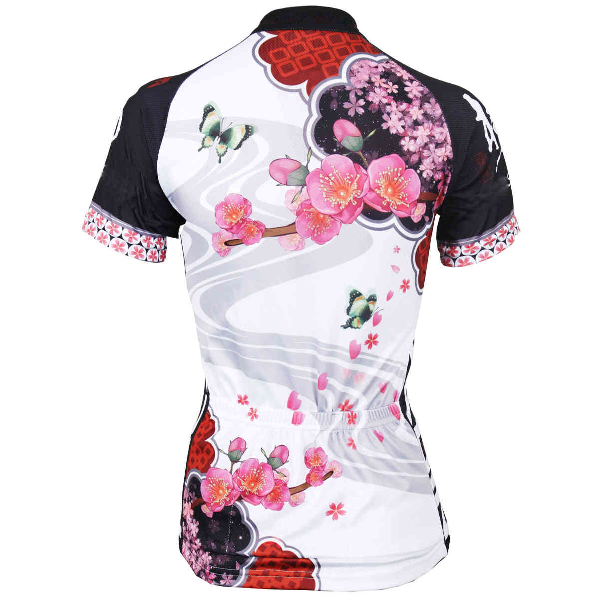 ILPALADINO Women's Long Sleeve Red Flower Cycling T-Shirt with Tights - Activewear for Outdoor Sports