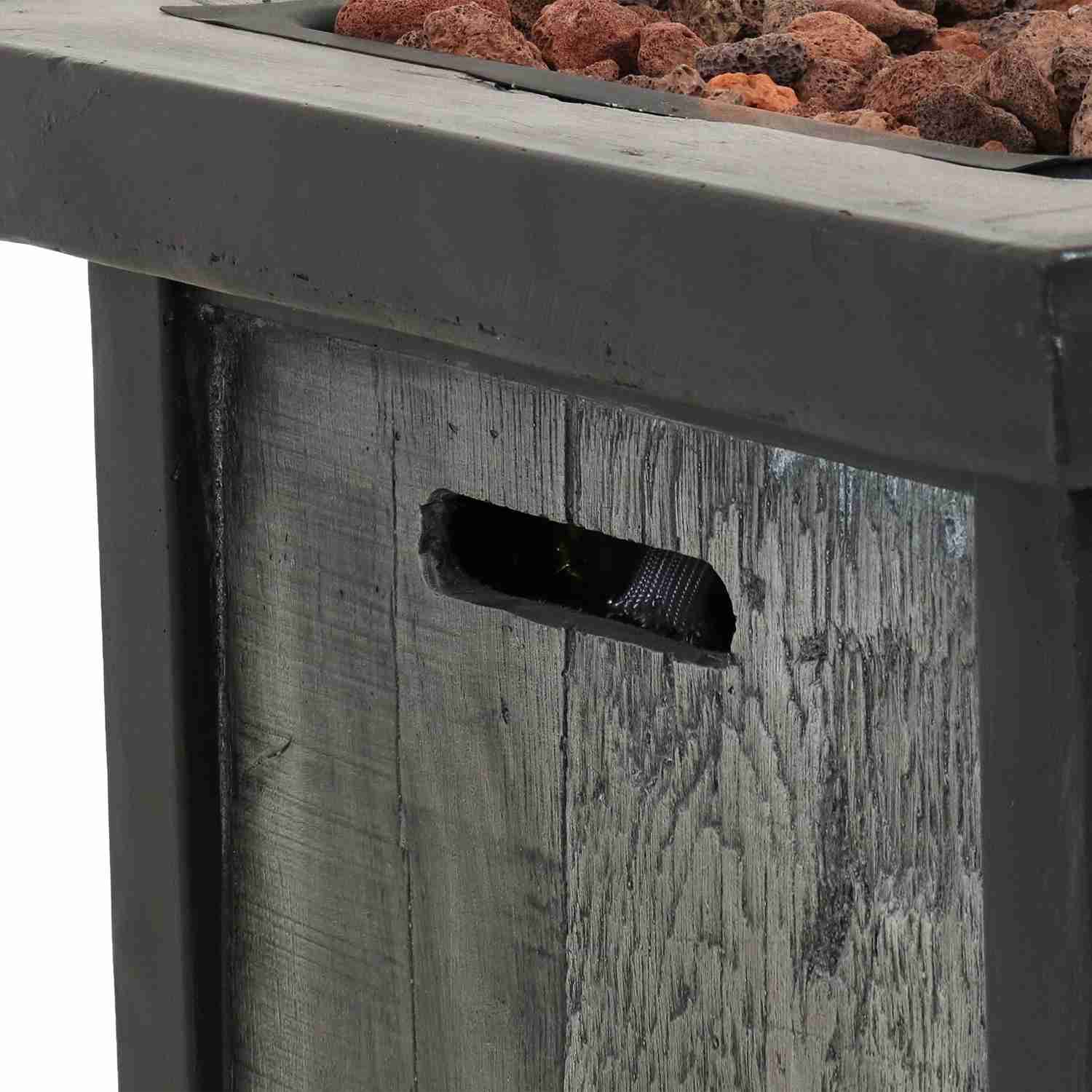 Sunnydaze Square Outdoor Propane Gas Fire Pit Table with Weathered Wood Look, 25 Inches Tall